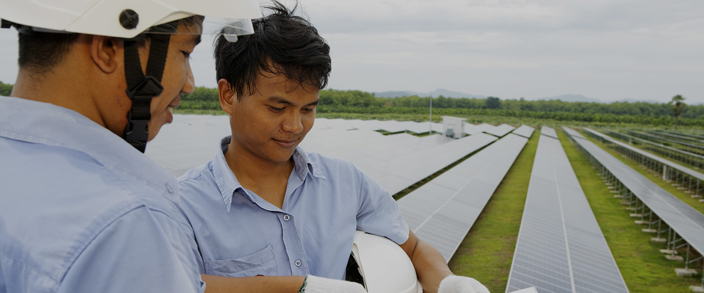 Ingénieurs dans une ferme solaire