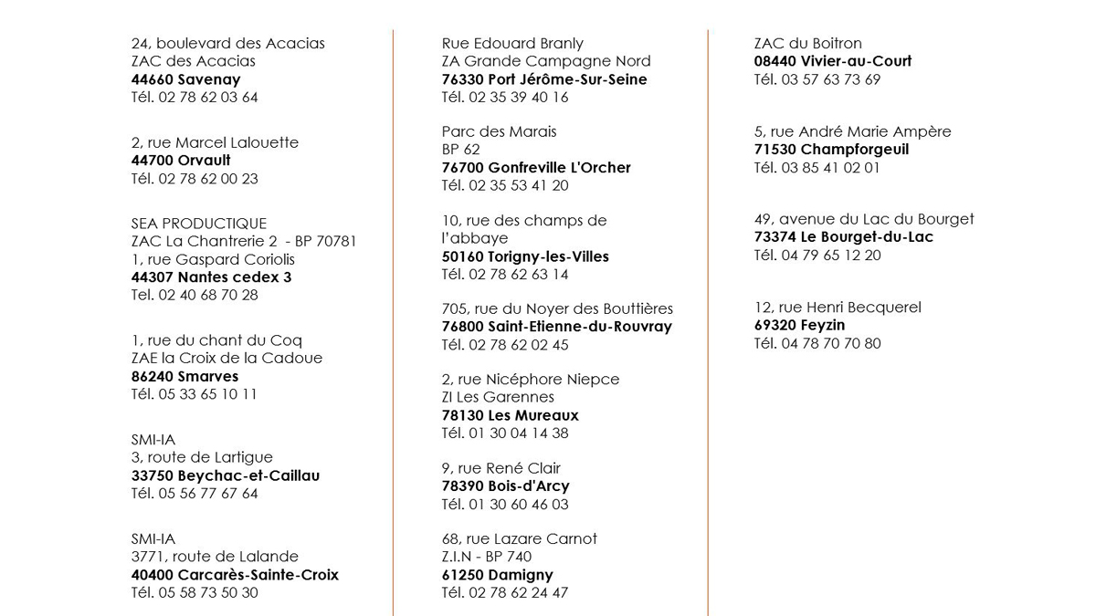 Coordonnées de nos agences Industrie