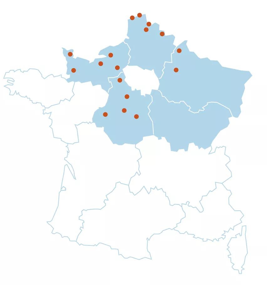 carte de france implantation nord est
